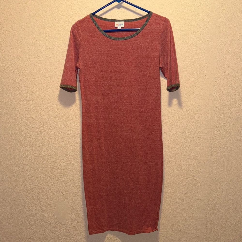 LuLaRoe Rust Midi Dress with Black Trim